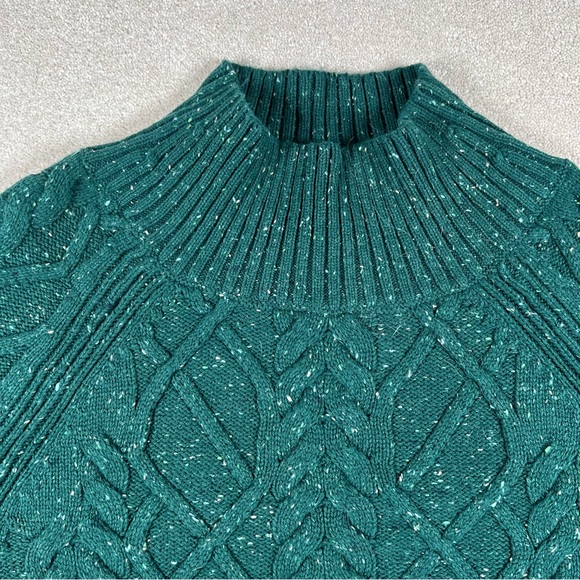 Talbots Sweater Cable Knit Mock Neck Green Speckled Cozy Casual Women's Medium - Picture 2 of 9